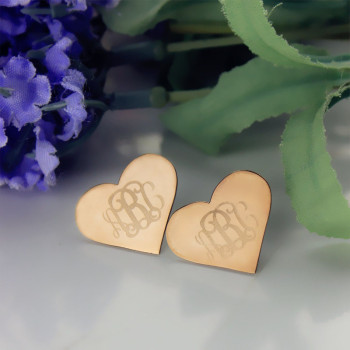 Heart Monogram Earrings Studs Cusotm Solid 18ct Rose Gold Heart Monogram Earrings Studs Cusotm Solid 18ct Rose Gold