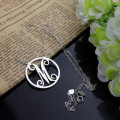 Solid White Gold Initial Circle Necklace Single initial circle monogram necklace in solid white gold