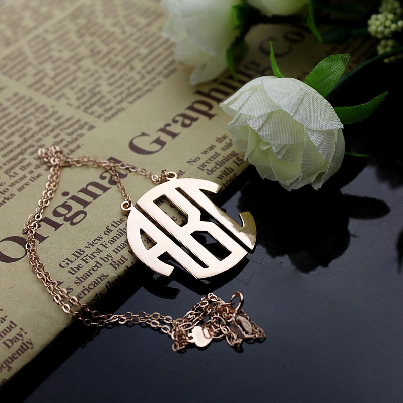 Solid rose gold Block initial monogram pendant necklace