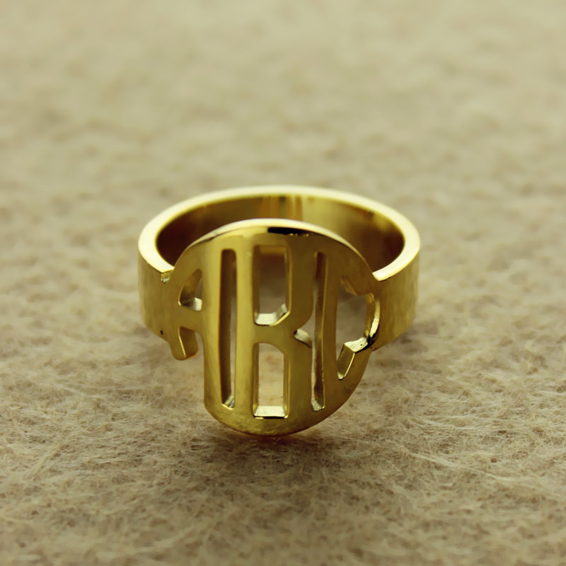 Personalised Circle Block Monogram Ring Detail Personalised circle block monogram solid gold ring detail