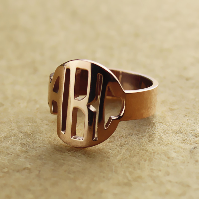 Monogram Ring Detail Detail view of the personalised circle block monogram ring