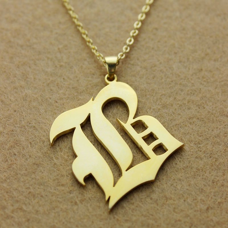 Old English Single Initial Necklace View Old English style single initial necklace view