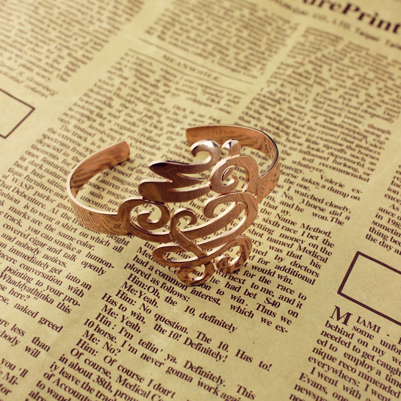 Rose gold handwriting monogram cuff bracelet