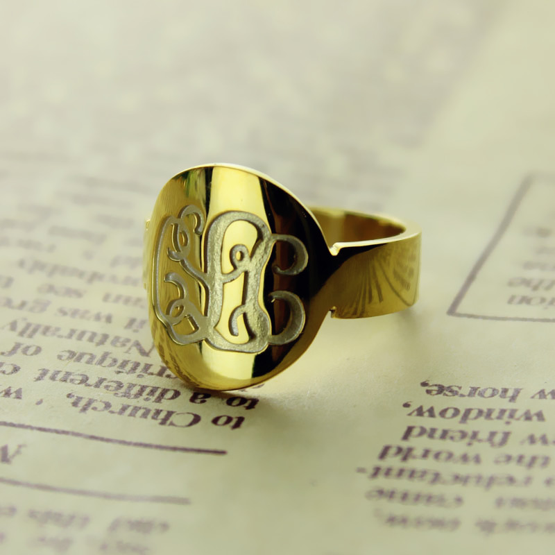 Solid Gold Engraved Monogram Initial Ring Solid gold engraved monogram initial ring product image