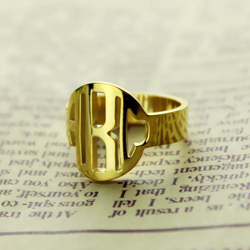 Personalised Circle Block Monogram Solid Gold Ring Personalised circle block monogram solid gold ring view