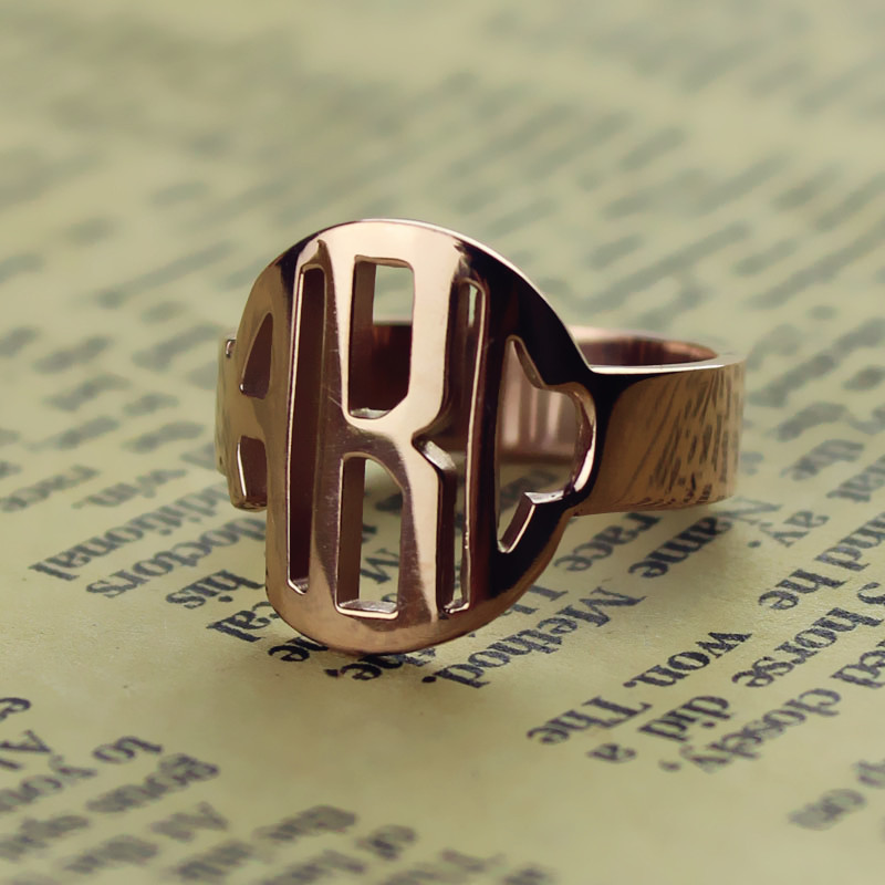 Rose Gold Monogram Ring Personalised rose gold circle monogram ring view