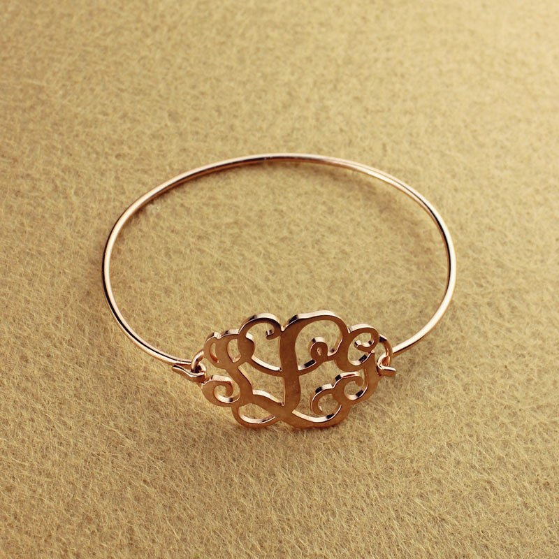 Rose Gold Monogram Initial Bangle Bracelet product image