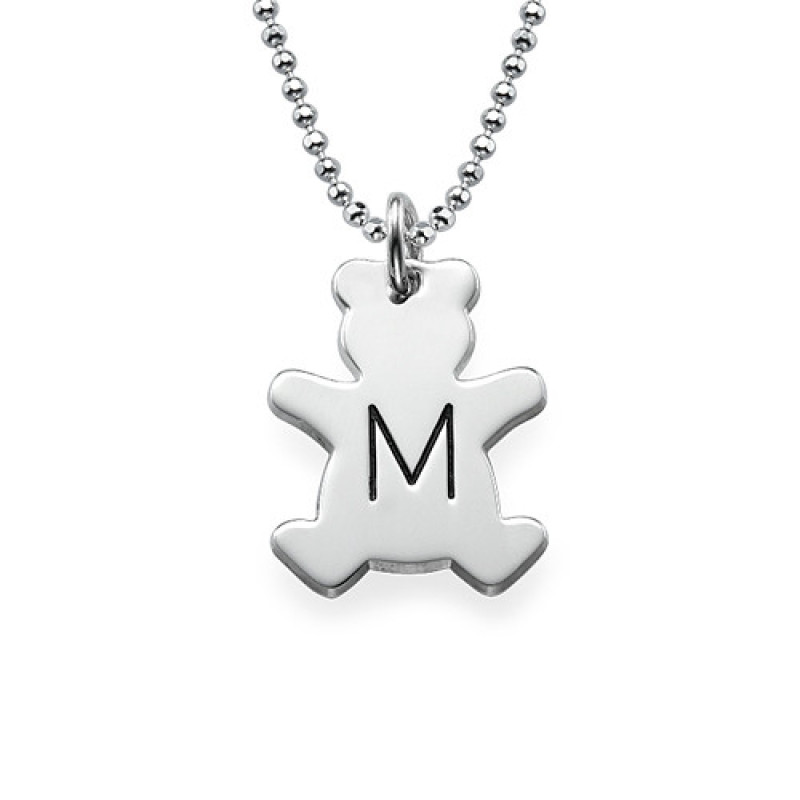 Teddy Bear Necklace with Initial in Silver Personalised teddy bear necklace with a capital initial in silver