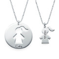 Mother Daughter Necklace Set Mother daughter necklace set with engraved disc pendant and separate girl charm