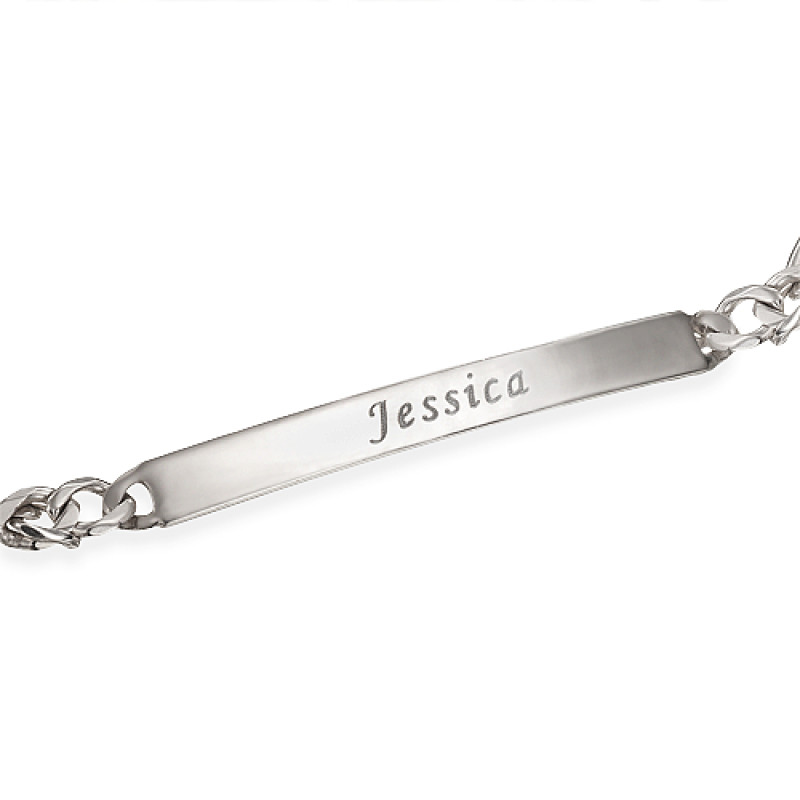 Women's Personalised ID Name Bracelet Women's personalised sterling silver ID name bracelet with Figaro chain