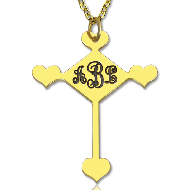 Engraved Cross Monogram Necklace 18ct Gold Plated Engraved cross monogram necklace with heart detail