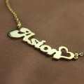 Personalised BANANA font heart-shaped name necklace in solid gold