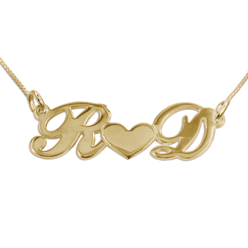 Personalised Couples Heart Necklace in 18ct Gold Plating Personalised couples heart necklace with engraved initials