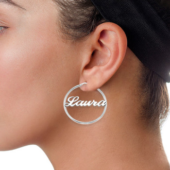 Sterling Silver Hoop Name Earrings Sterling Silver Hoop Name Earrings