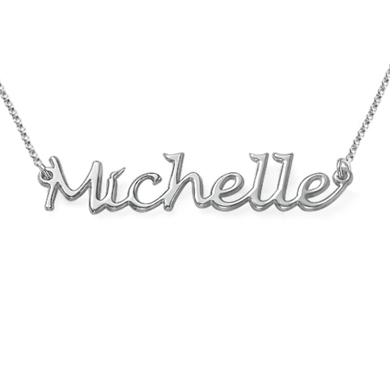 Silver Handwritten Name Necklace Silver handwritten name necklace pendant on a chain