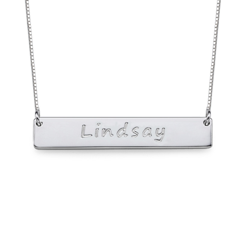 Sterling silver bar nameplate necklace with box chain