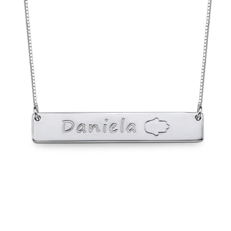 Silver Bar Necklace with Hamsa Icon Silver bar necklace with Hamsa icon