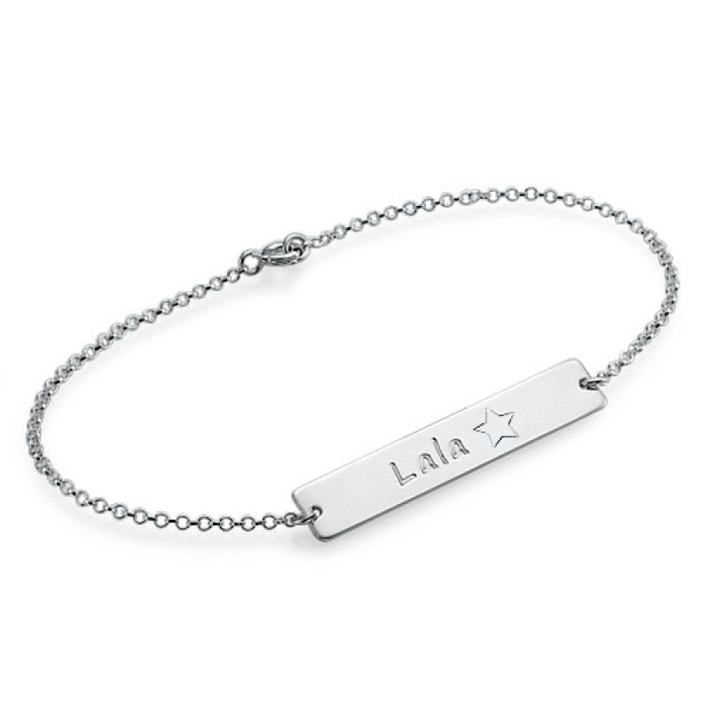 Sterling silver bar nameplate bracelet with star engraving option