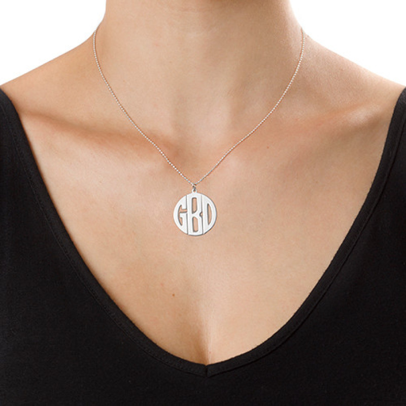 Personalised Silver Print Monogram Necklace Detail Personalised silver print monogram necklace detail view