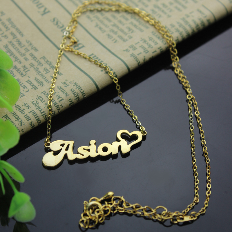 Custom BANANA font heart-shaped name necklace