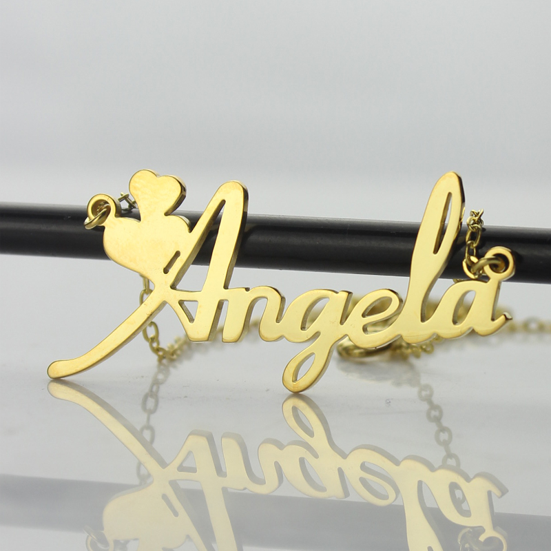 Personalised solid gold Fiolex Girls Fonts heart name necklace