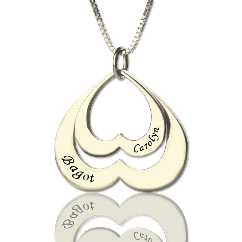 Personalised Double Heart Name Pendant Personalised double heart pendant necklace with names
