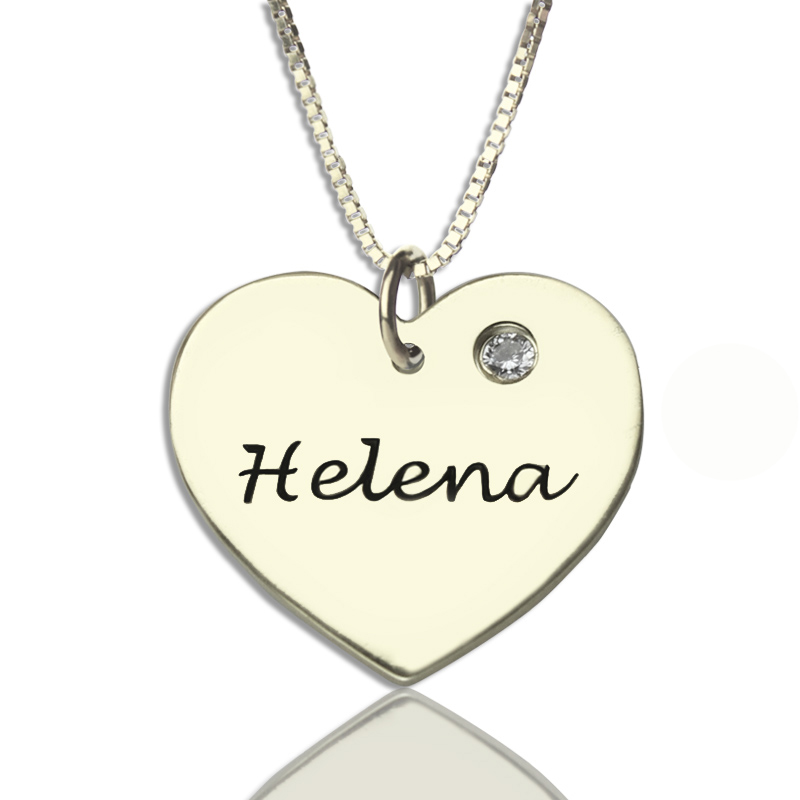 Sterling silver heart name necklace with optional birthstone