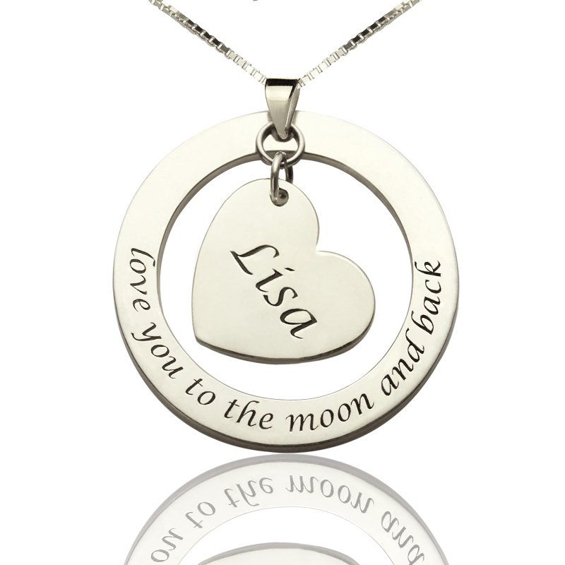 Custom Promise Name and Phrase Necklace Custom Promise Necklace with engraved heart and disc pendant