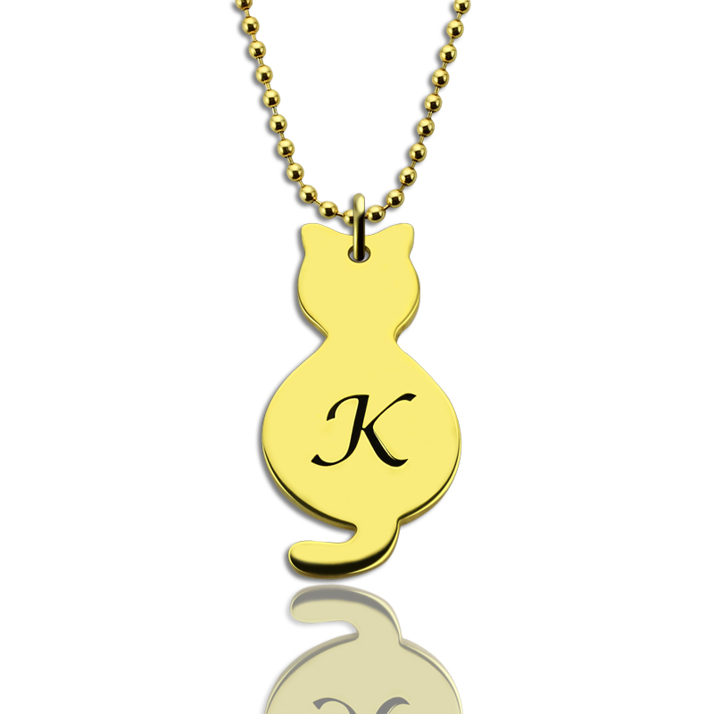 Gold over cat initial pendant necklace