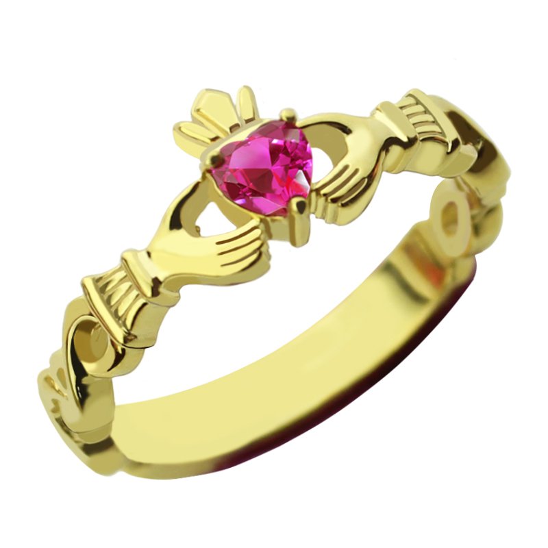 Personalised modern Claddagh birthstone name ring