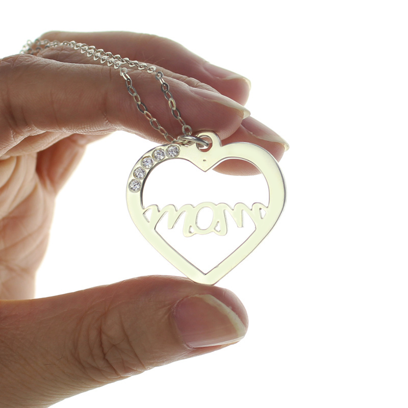 Mother's Birthstone Heart Necklace Detail Mother's birthstone heart necklace detail view