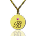 Initial Birthstone Disc Charm Necklace Engraved initial and birthstone disc charm necklace product image