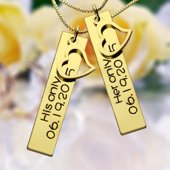 Couples Bar Necklace Engraved Name Date 18ct Gold Plated Couples Bar Necklace Engraved Name Date 18ct Gold Plated