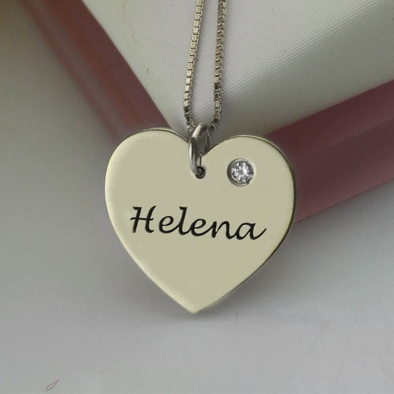 Sterling silver heart name necklace with optional birthstone, product view