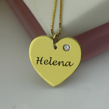Simple Heart Necklace with Name Birhtstone 18ct Gold Plated