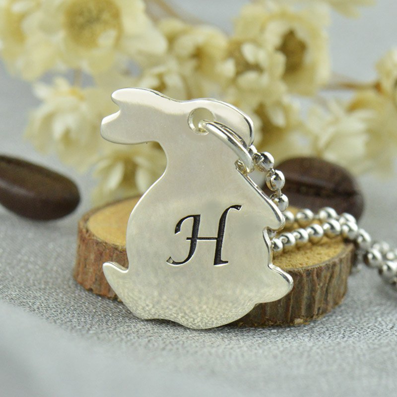 Rabbit Initial Charm Pendant View Personalised rabbit initial charm pendant necklace view