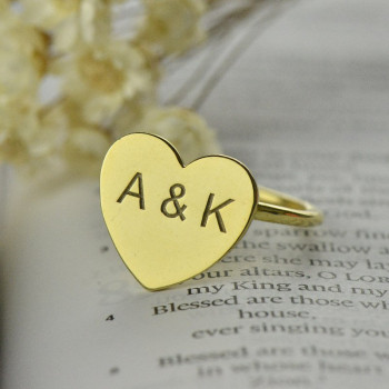 Engraved Sweetheart Ring with Double Initials 18ct Gold Plated Engraved Sweetheart Ring with Double Initials 18ct Gold Plated