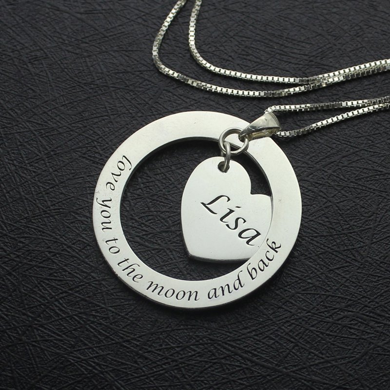 Custom Promise Necklace Pendant Custom Promise Necklace with heart and disc pendant
