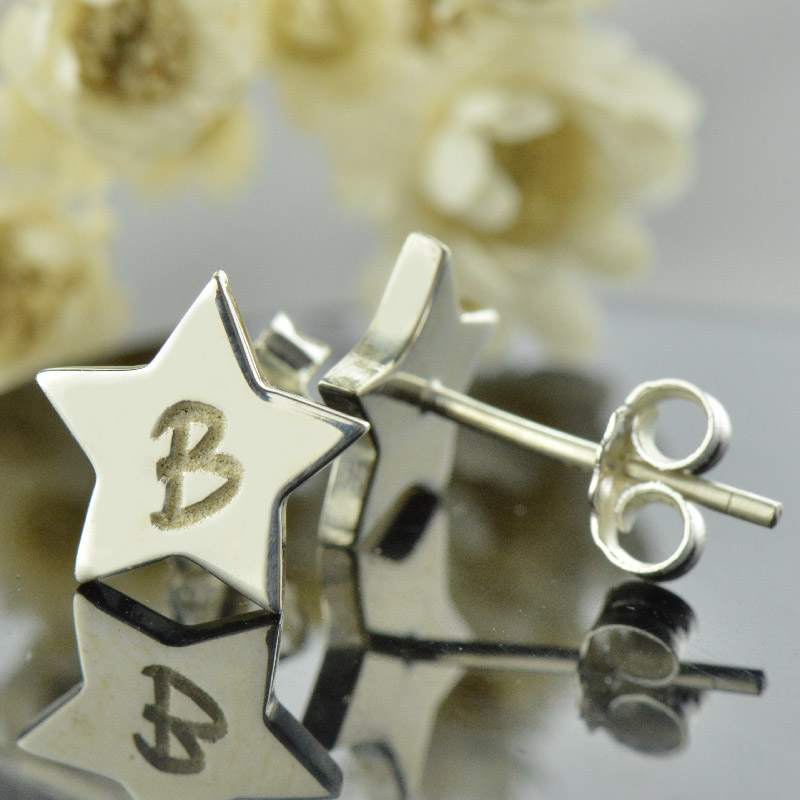 Personalised Star Initial Stud Earrings - Product View Personalised star initial stud earrings product view