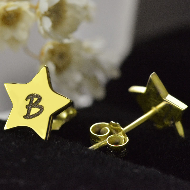 Star Stud Initial Earrings in Gold Star stud initial earrings product image