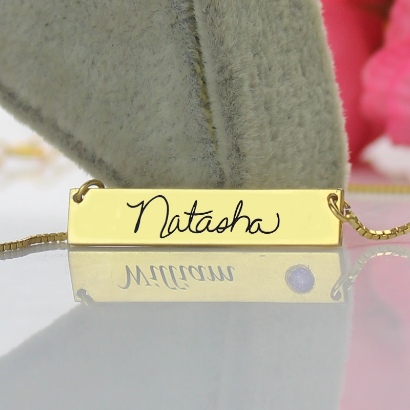 Custom Handwriting Signature Bar Necklace Personalised handwriting signature bar necklace