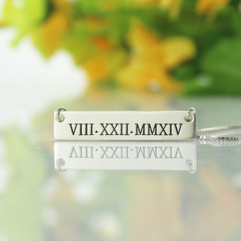 Custom Roman Numeral Bar Necklace Sterling Silver Custom Roman Numeral Bar Necklace Sterling Silver