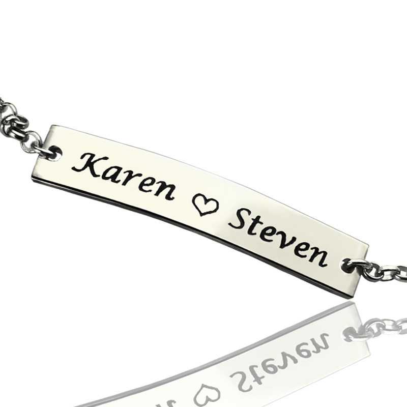 Engraved Name Bar Bracelet Engraved sterling silver name bar bracelet
