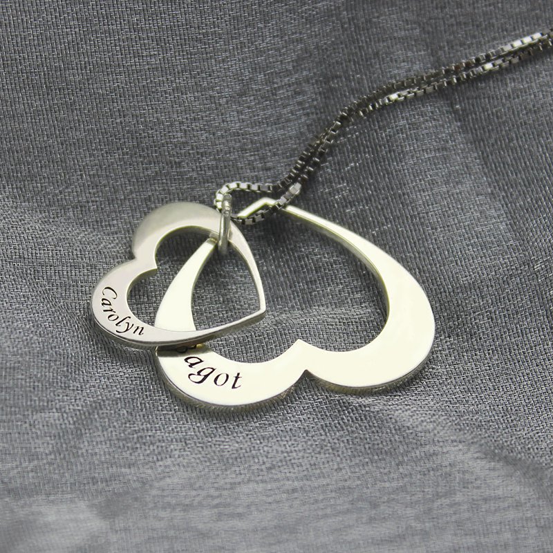 Double Heart Name Pendant Personalised double heart pendant necklace with names