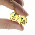 Initial Birthstone Disc Charm Necklace Engraved initial and birthstone disc charm necklace product image