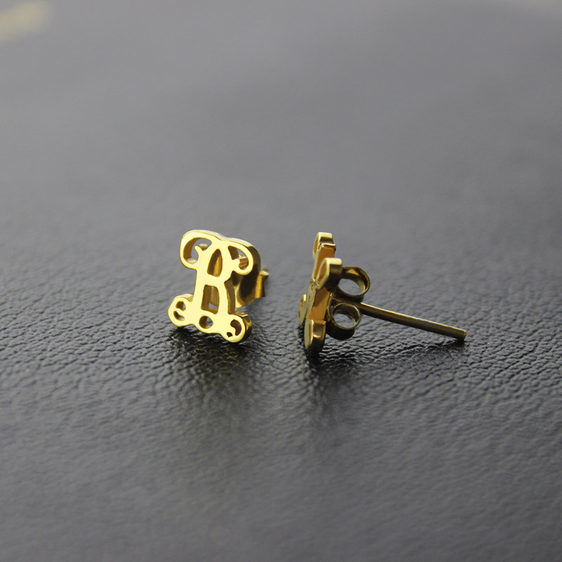 Single monogram stud earrings product gallery image