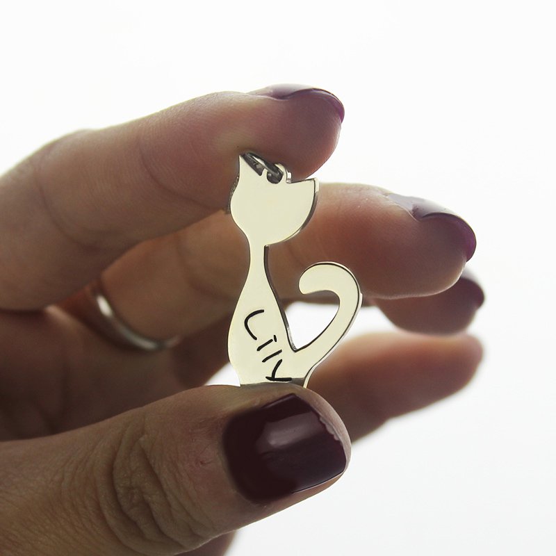 Cat Name Charm Necklace Detail Personalised cat name charm necklace detail image