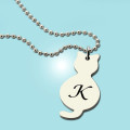 Tiny Cat Initial Pendant Necklace Personalised tiny cat initial pendant necklace, gallery view