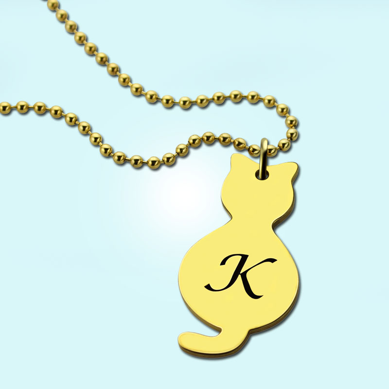 Gold over cat initial pendant necklace product image