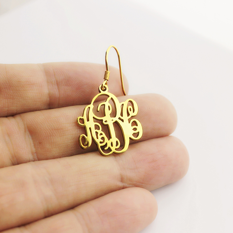Script Monogram Initial Earrings – Product View Personalised script monogram initial earrings product view